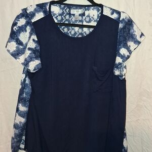Cupio Navy Floral Sleeve Scoop Neck Top